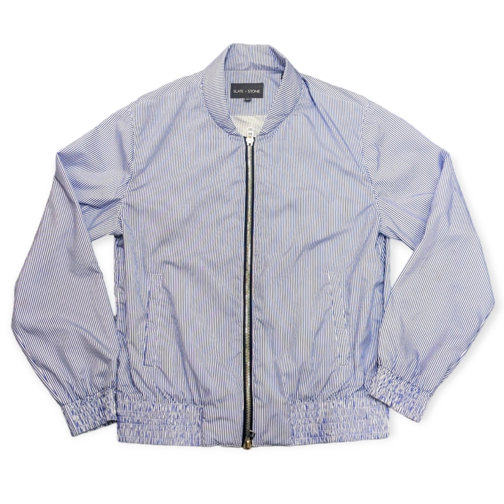 Slate & Stone Size XL Calvin Blue Stripe Lightweight Bomber Jacket